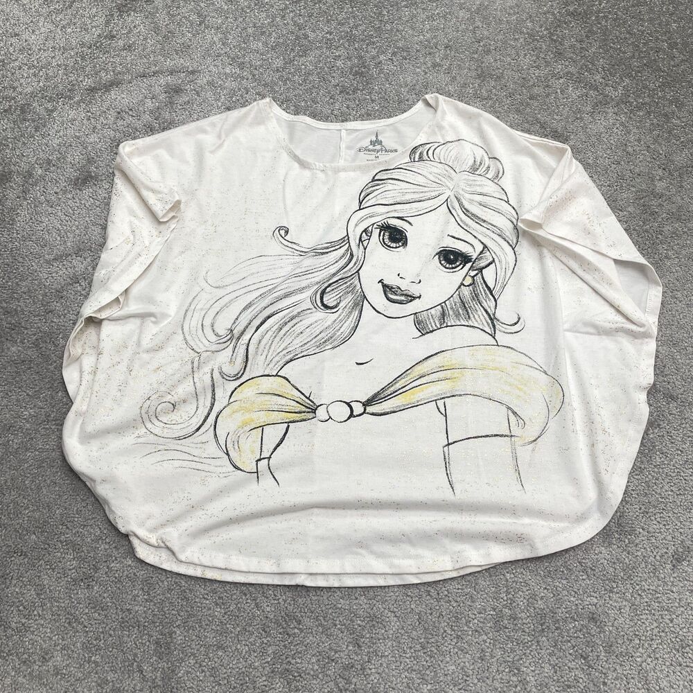 Disney Beauty And The Beast Belle Shiny Glittered Blouse Womens Medium White Top